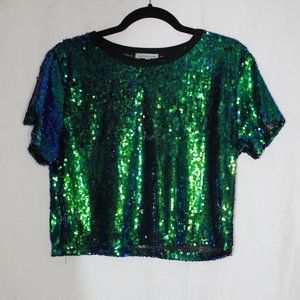 Blue/Green Sequin Crop Top